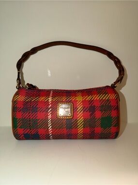 Dooney & Bourke Red Plaid Mini Shoulder Bag with Brown Strap